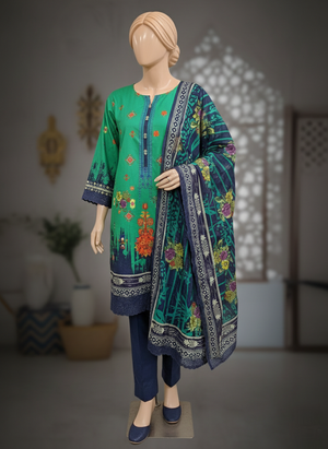 3 Piece Unstitched Emb Lawn Suit with Cut work Duppata
