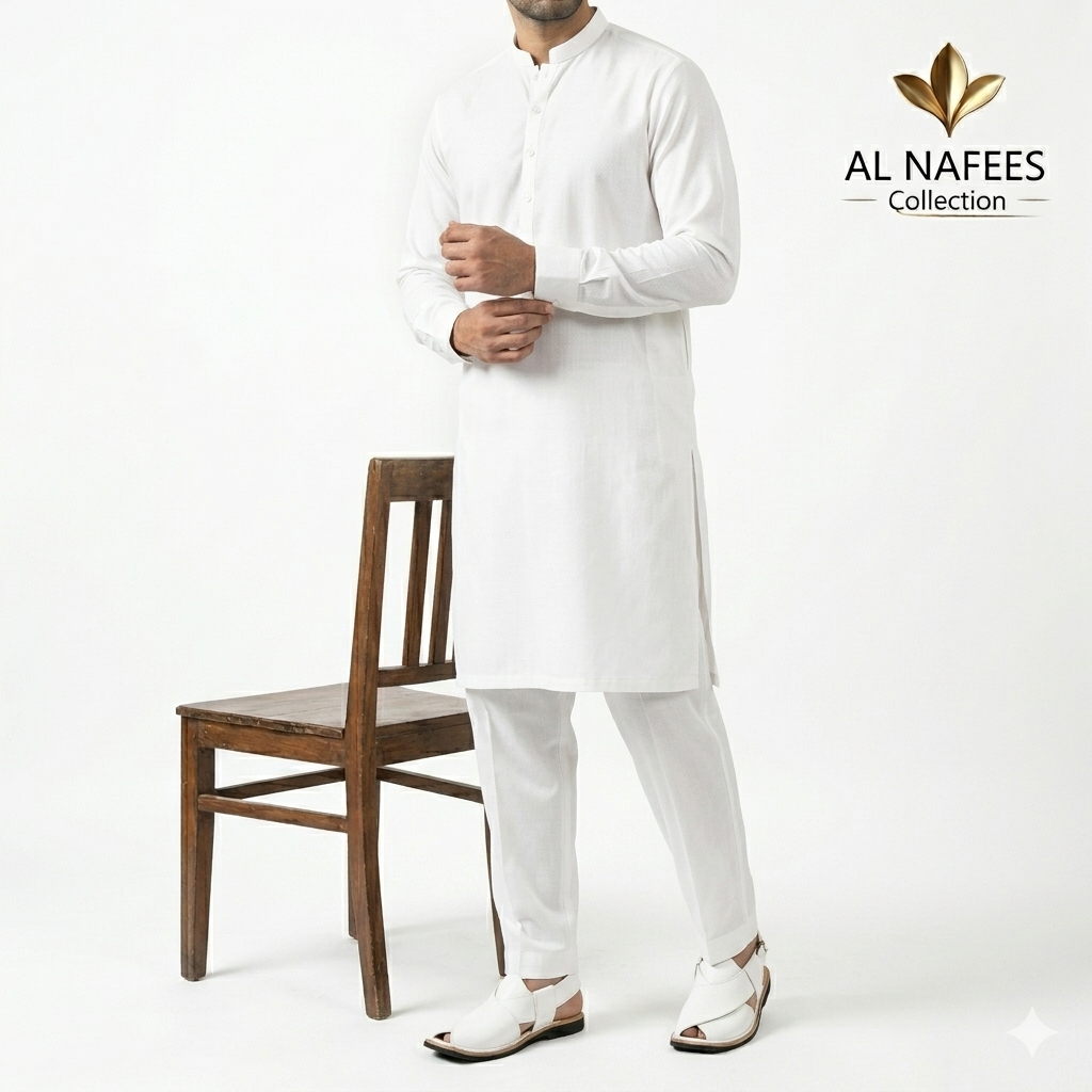 Men’s White 2 Piece Washing Wear Suit – Premium Soft Eastern Wear Shalwar Kameez