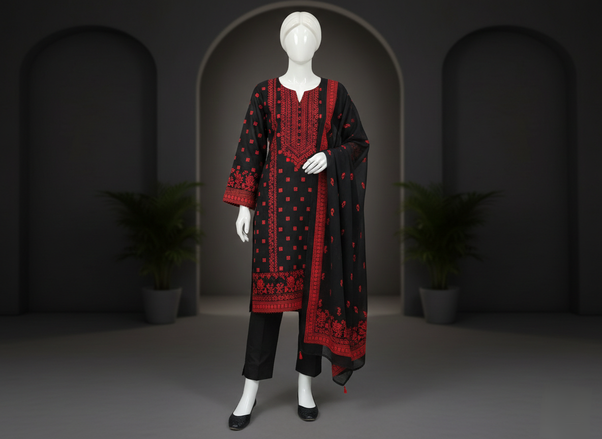 Eid Elegance – 3-Piece Unstitched Embroidered Suit