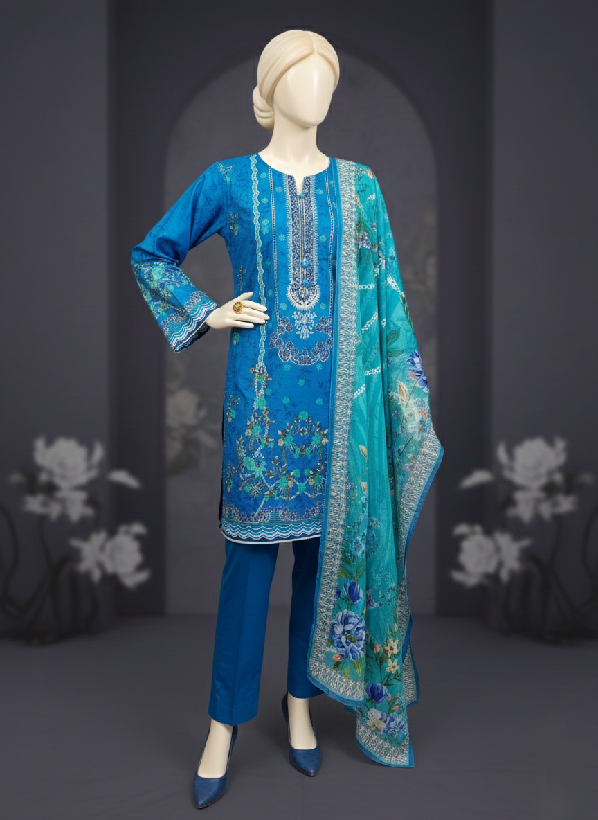 3PC Unstitched Lawn Suit For Women