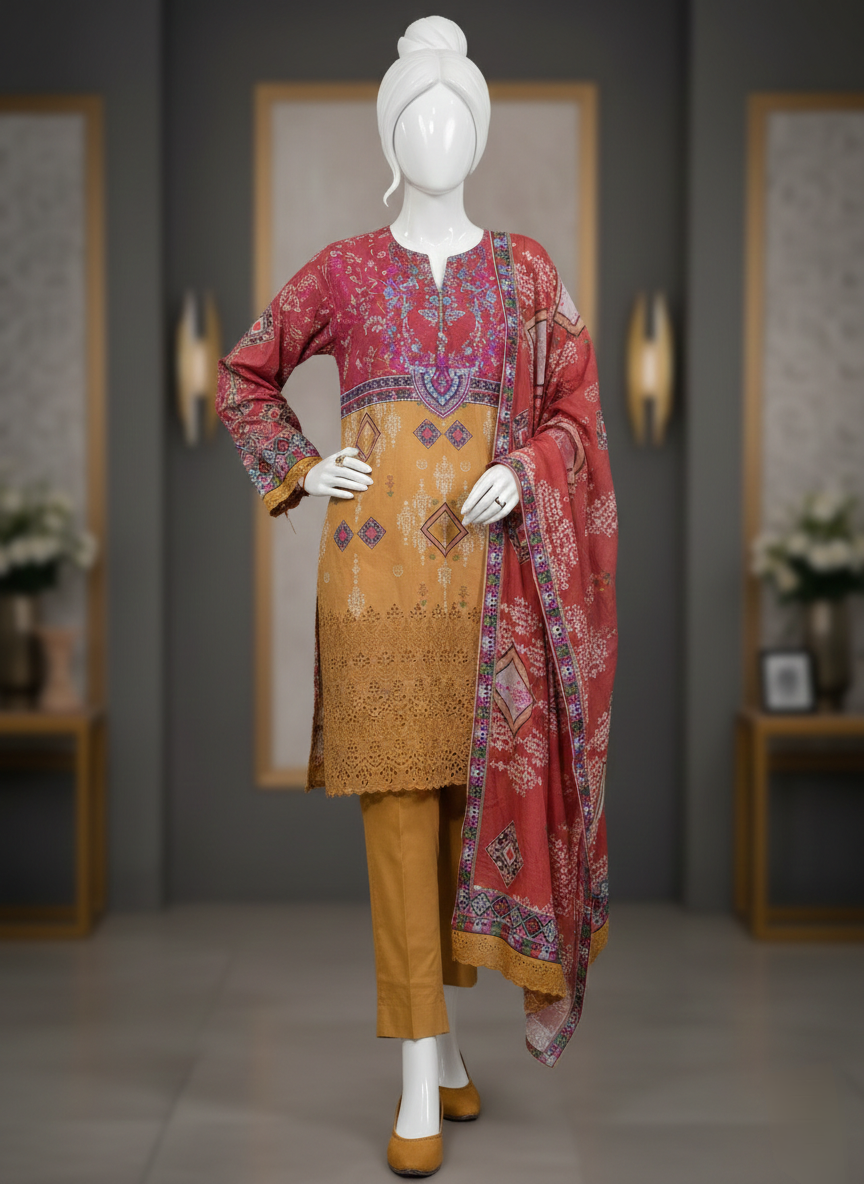 3-Piece Unstitched Lawn Emb Suit by Rangrani