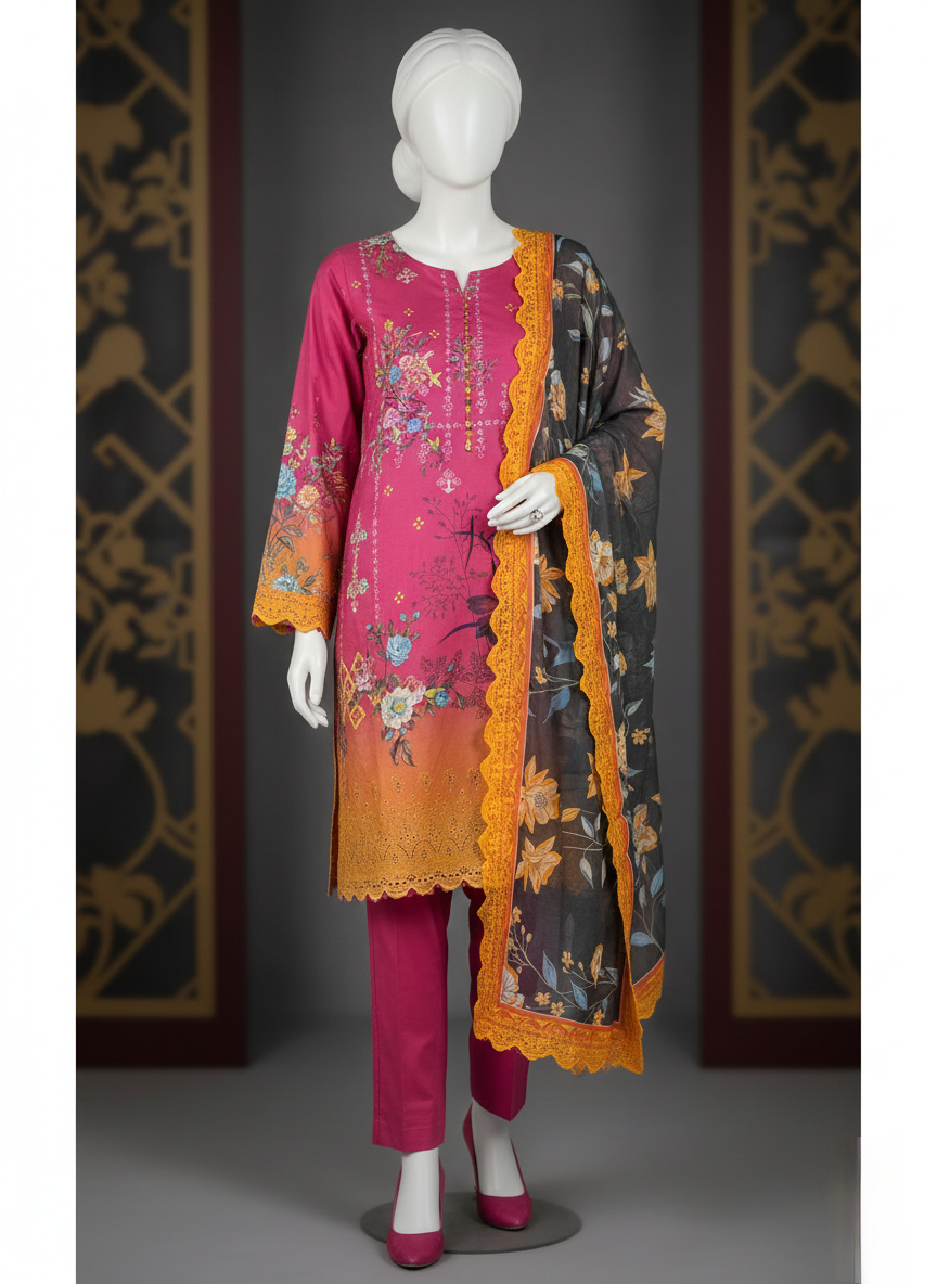 3PC Unstitched Lawn Suit With Emb Shirt by Rangrani