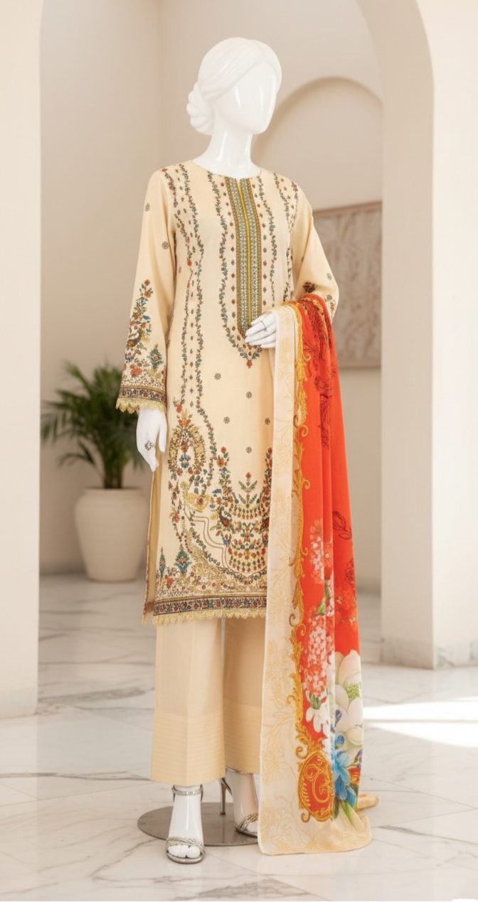 3PC Unstitched Lawn By Lala