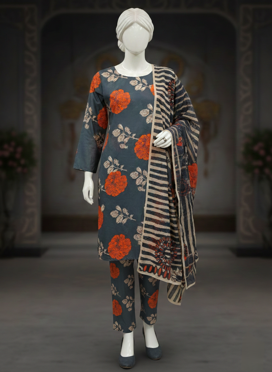 Ethnic 3PC Unstitched Lawn For Women