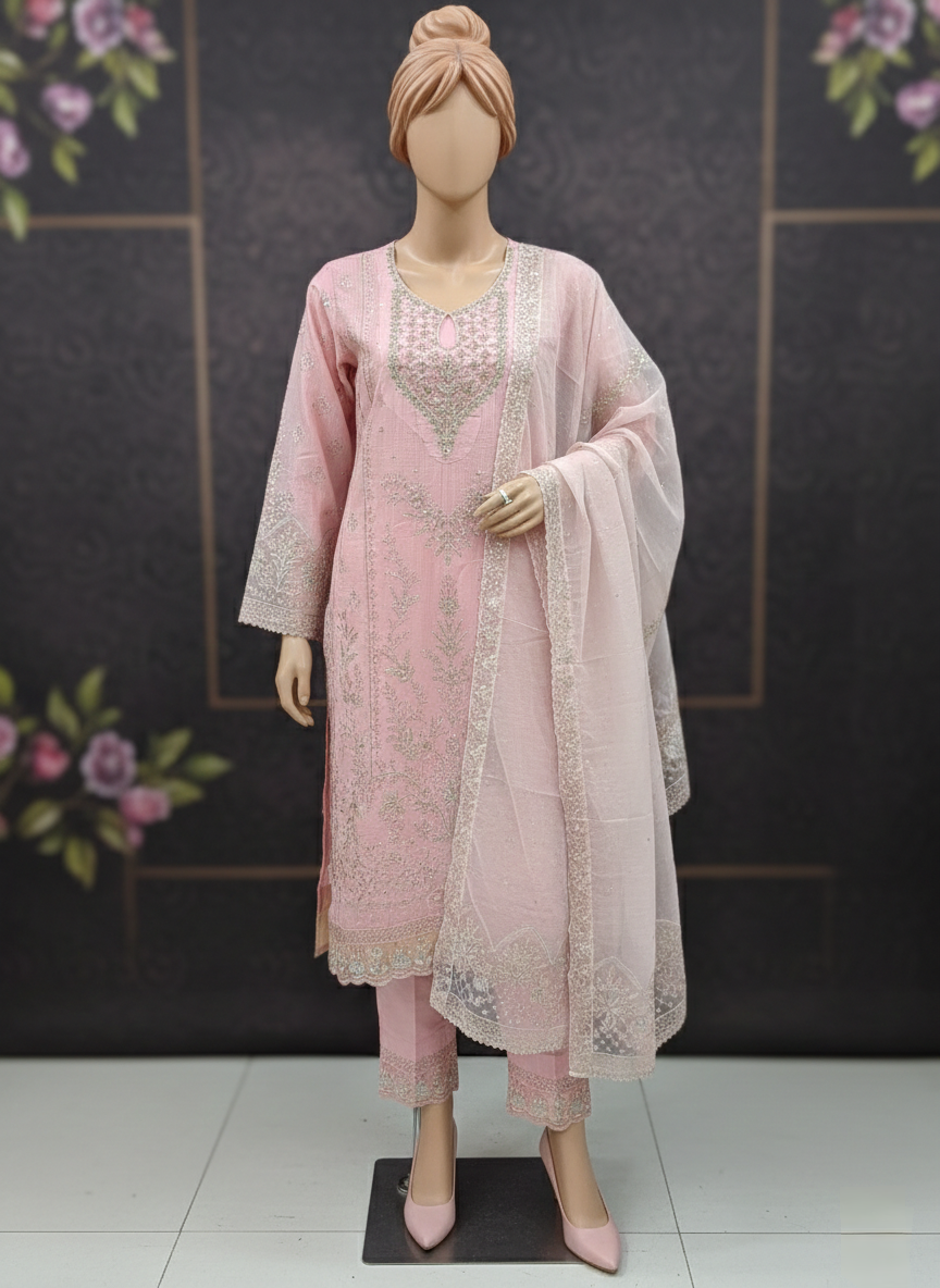 Luxury Eid Net Suit – Premium Embroidered 3PC Festive Collection