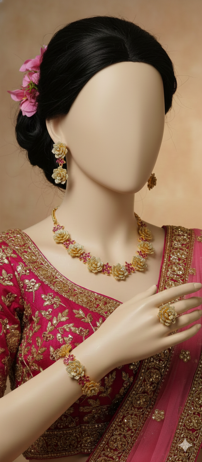 Rose Flower 1 Carat Bridal Set - Al Nafees Collection