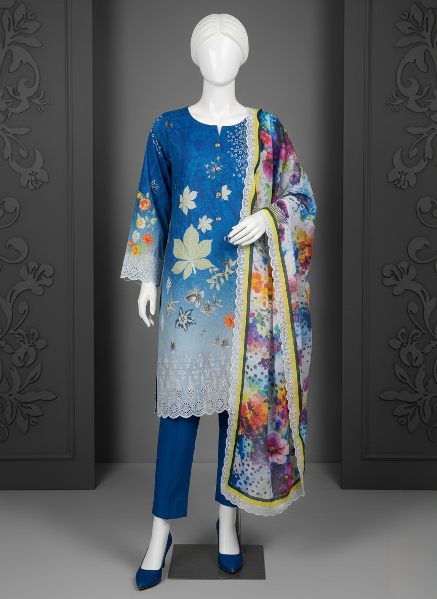 3 Piece Unstitched Emb Lawn Suit by Rangrani